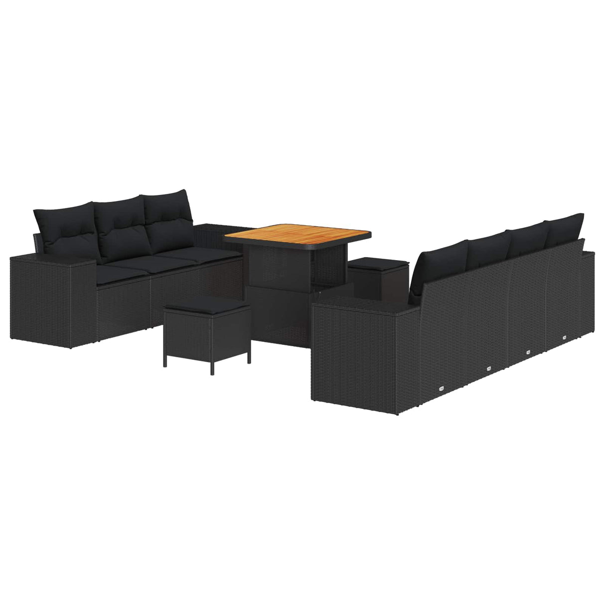 vidaXL Tuinbank Set met kussen met opslag 10 pcs Zwart Poly Riet