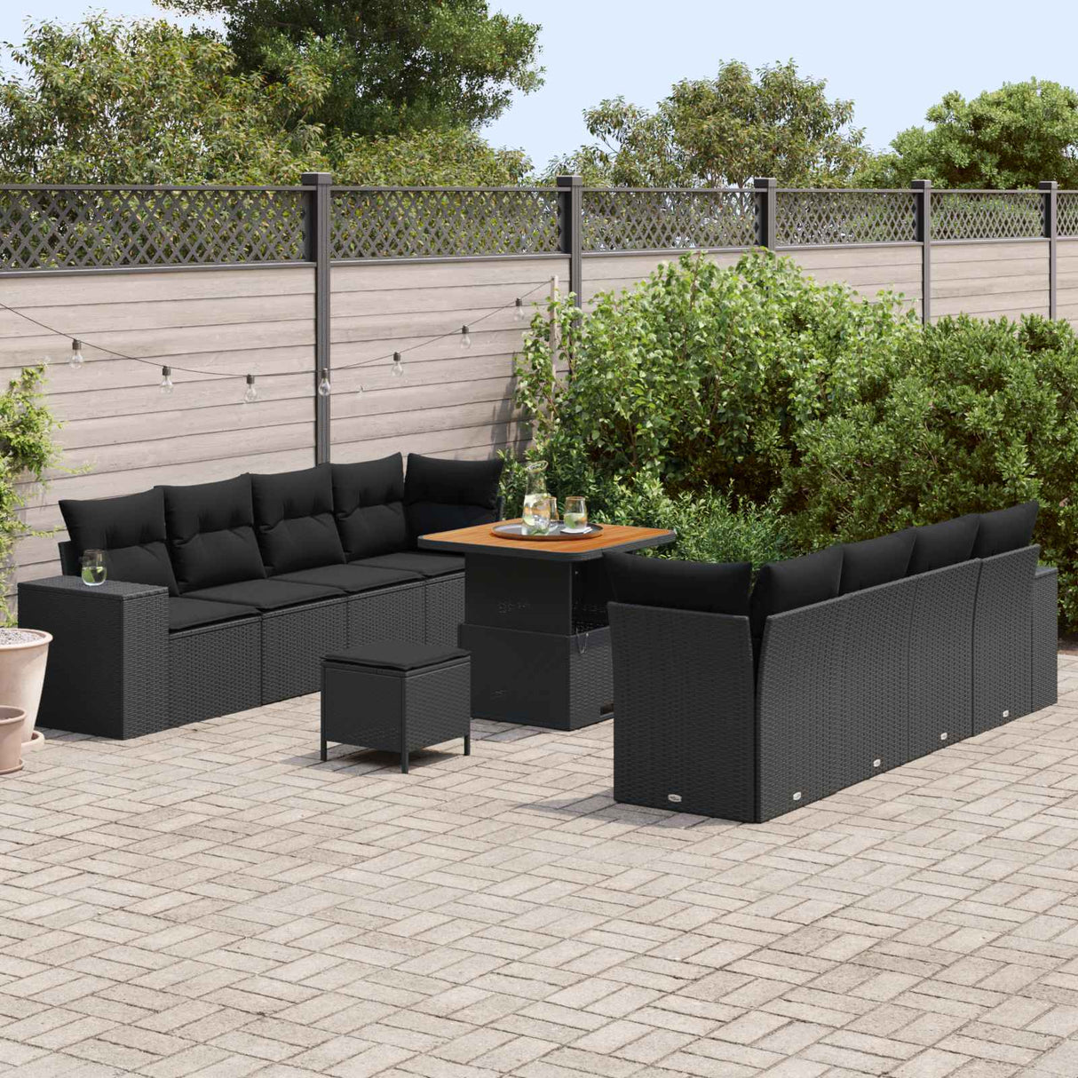 vidaXL Tuinbank Set met kussen met opslag 11 pcs Zwart poly rattan
