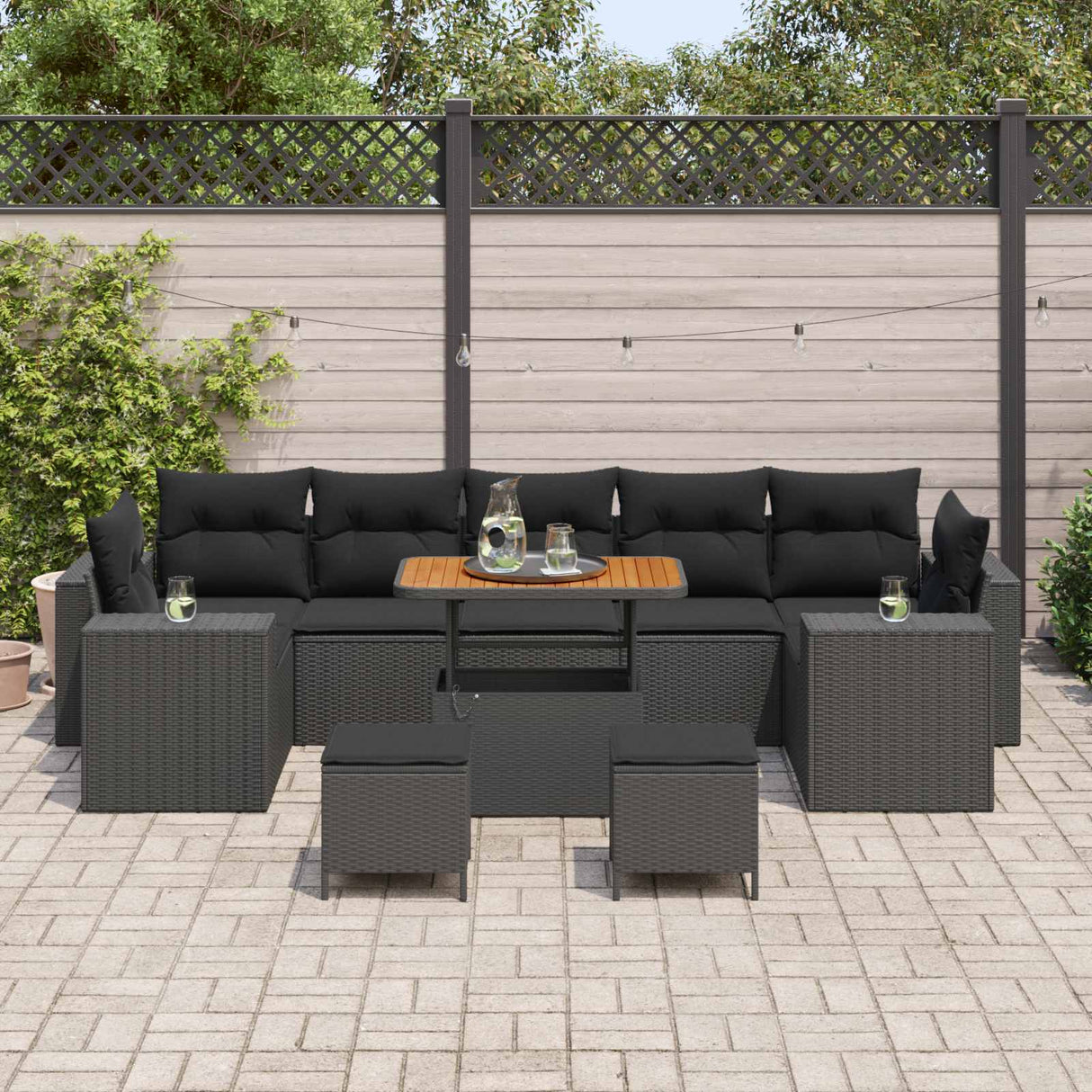 vidaXL Tuinbank Set met kussen met opslag met kussen 10 pcs Zwart