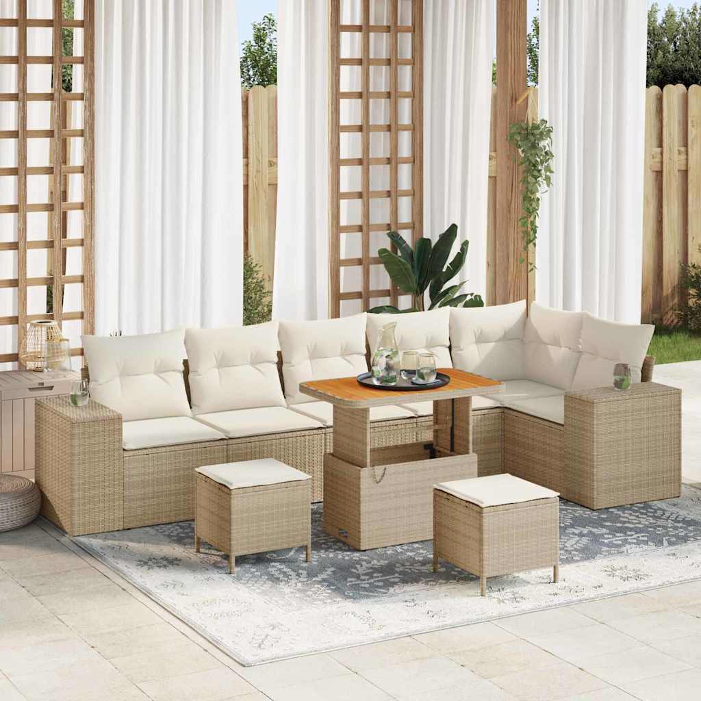 vidaXL Tuinbank Set met kussen 9 pcs Zwart poly rattan