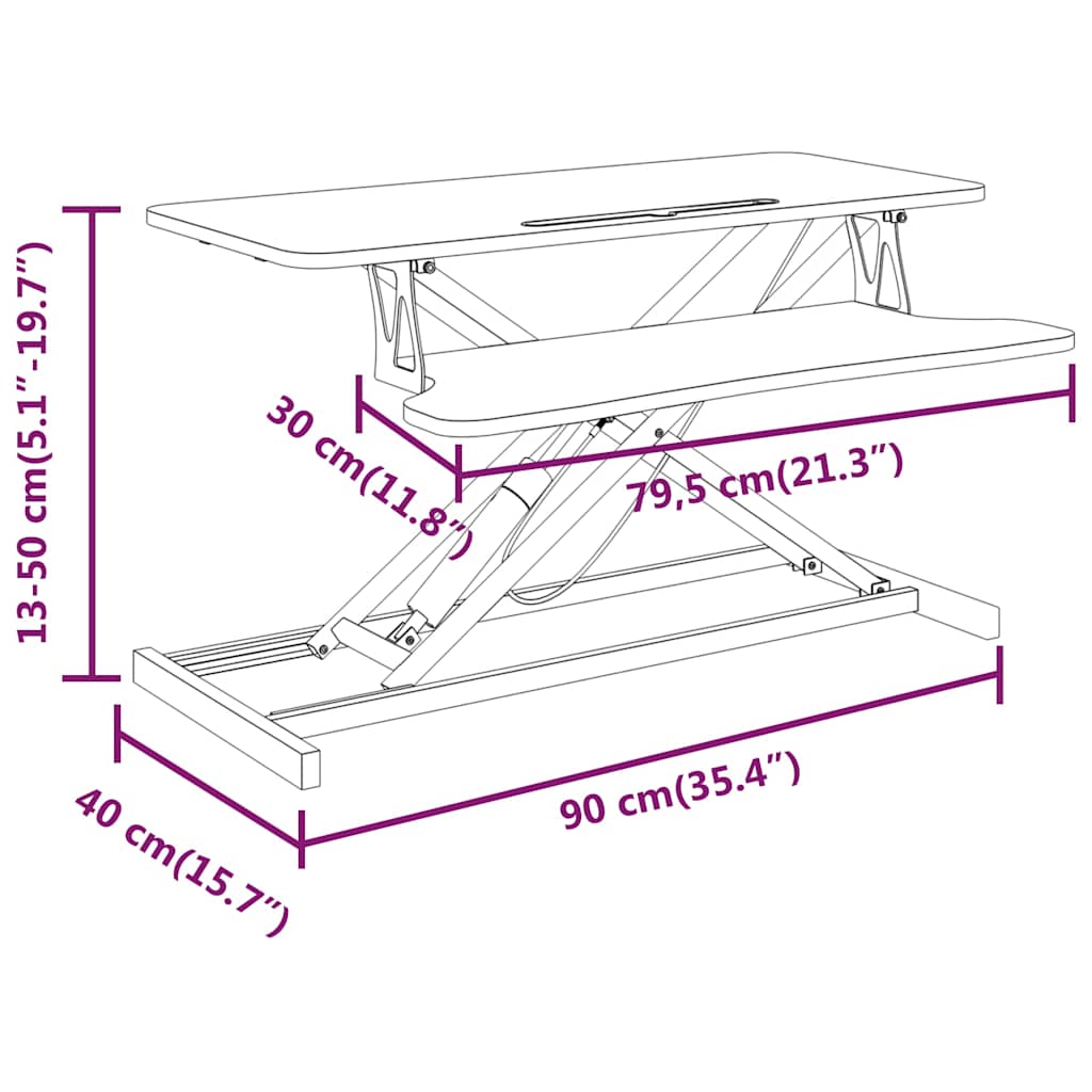 vidaXL Bureau verstelbaar 60x40x(13-41,5) cm staal en bewerkt hout