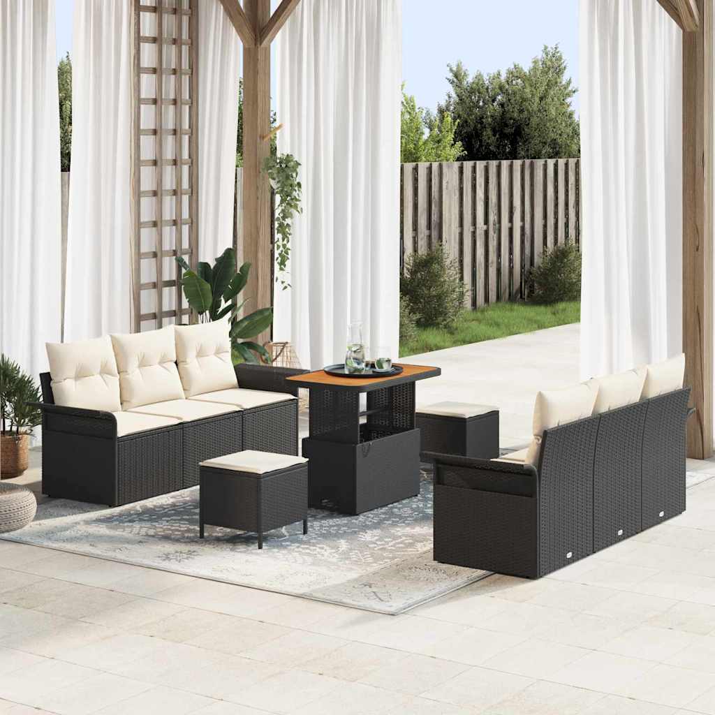 vidaXL Tuinbank Set met kussen met opslag met kussen 9 pcs Zwart
