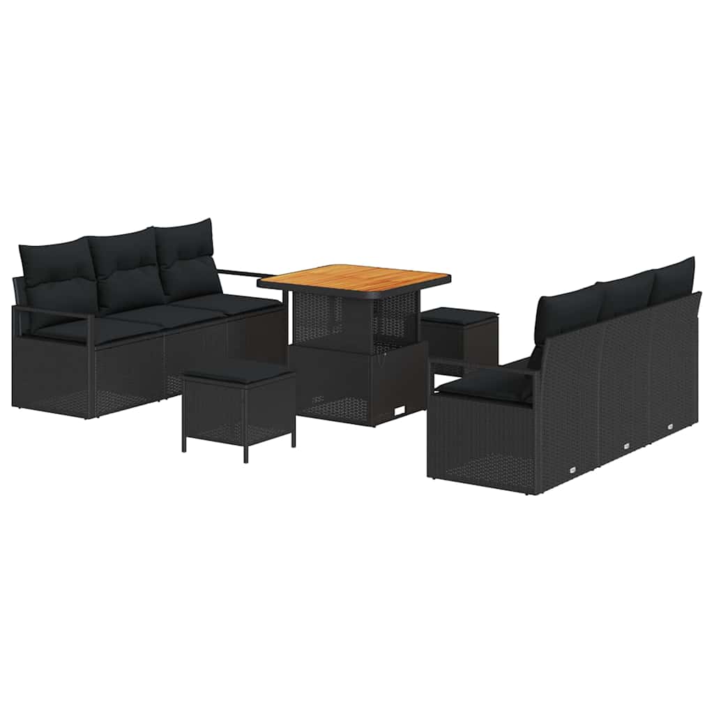 vidaXL Tuinbank Set met opslag 9 pcs Zwart Poly rattan