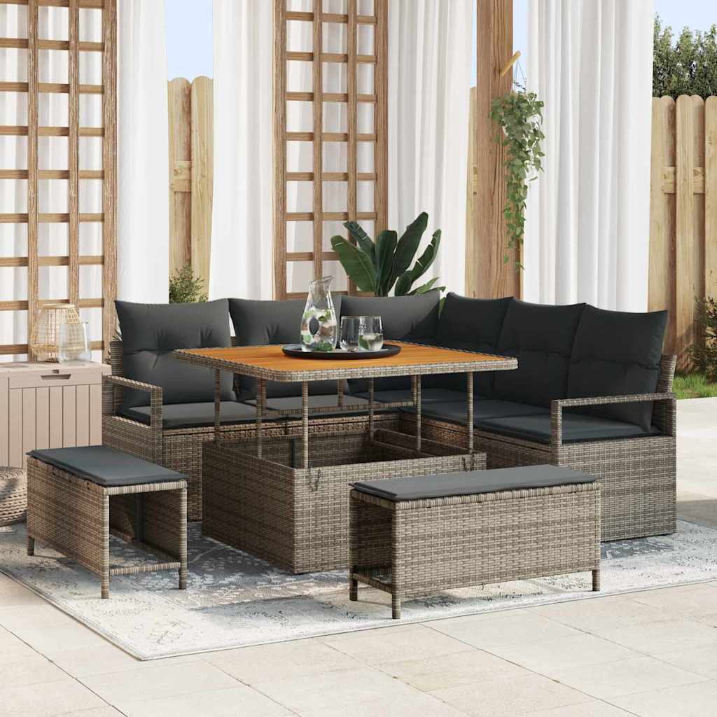 vidaXL Tuinbank Set met kussen met opslag met kussen 8 pcs Zwart