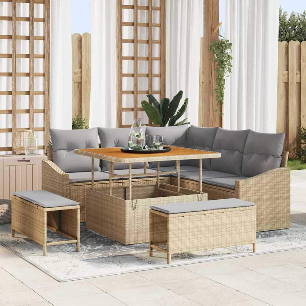 vidaXL Tuinbank Set met kussen met opslag 8 pcs Zwart Poly rattan