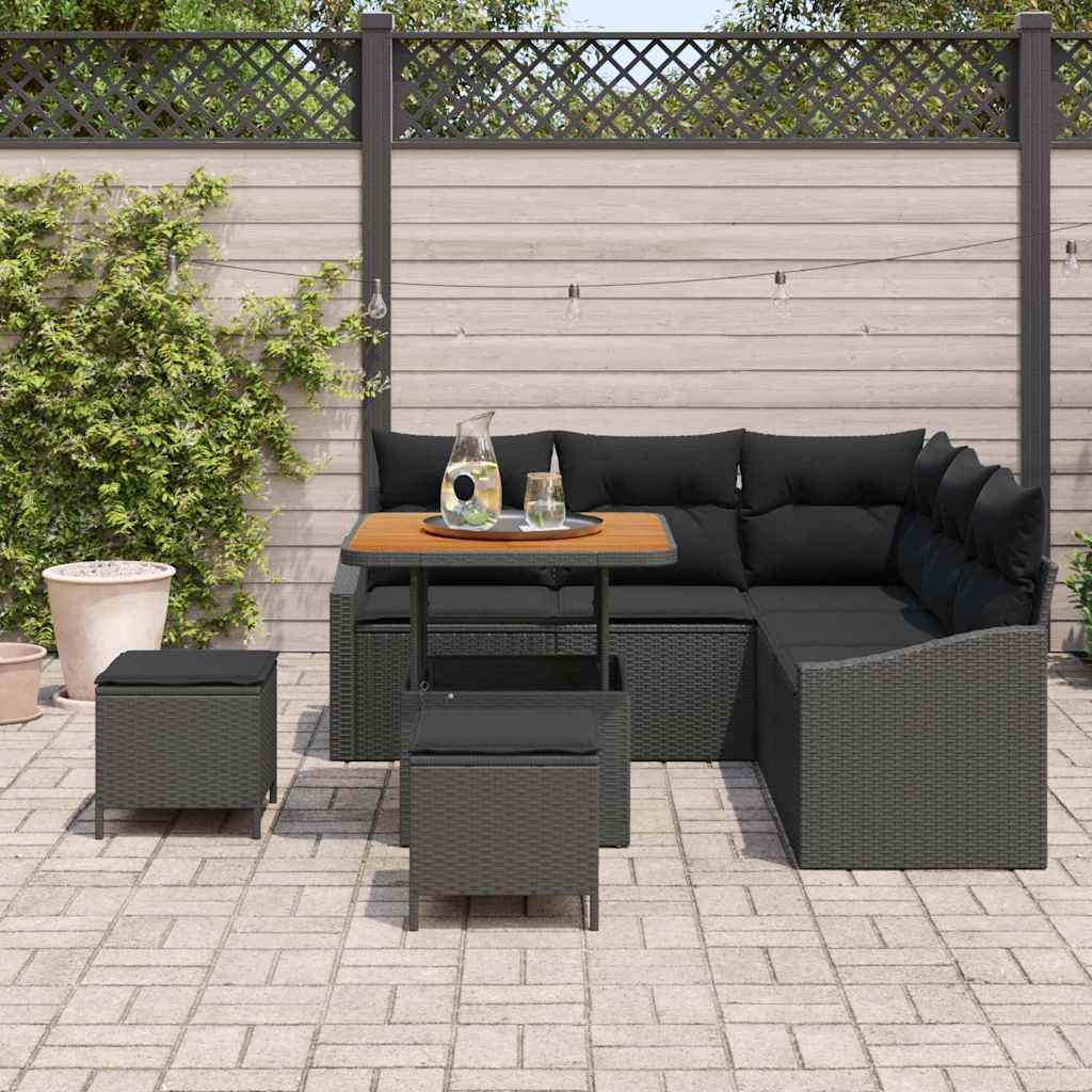 vidaXL Tuinbank Set met kussen met opslag 8 pcs Zwart Poly rattan