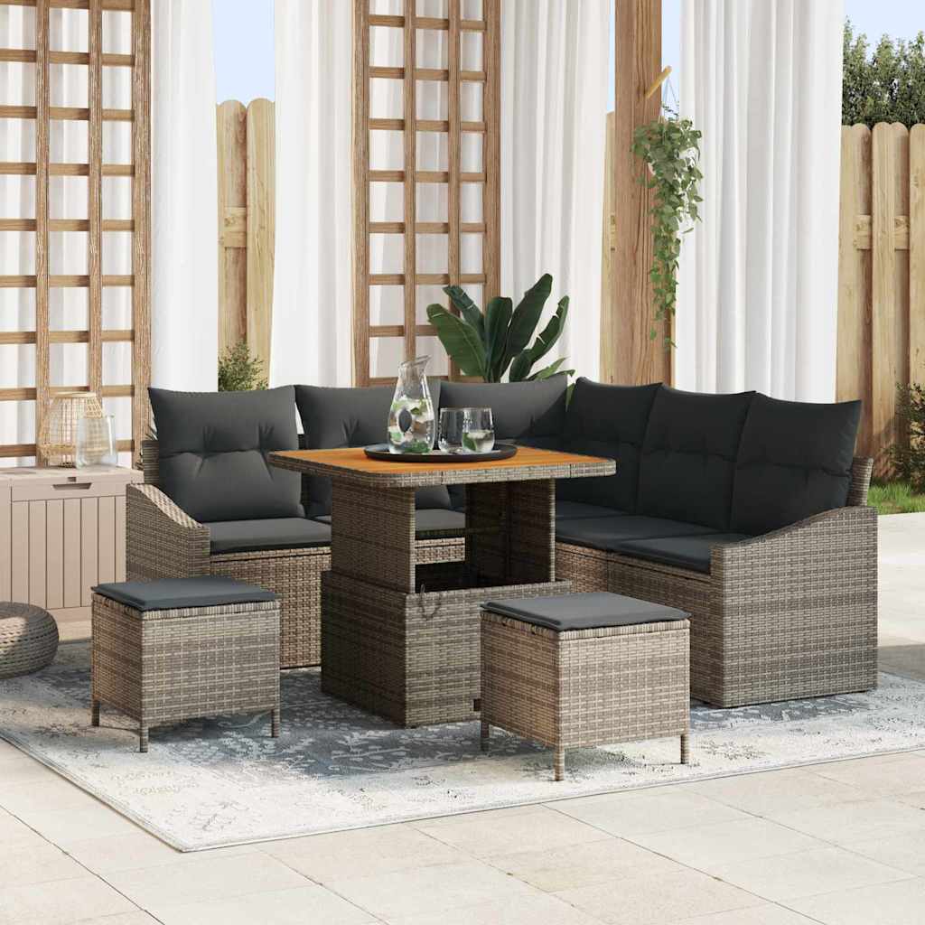 vidaXL Tuinbank Set met kussen met opslag 8 pcs Zwart Poly rattan