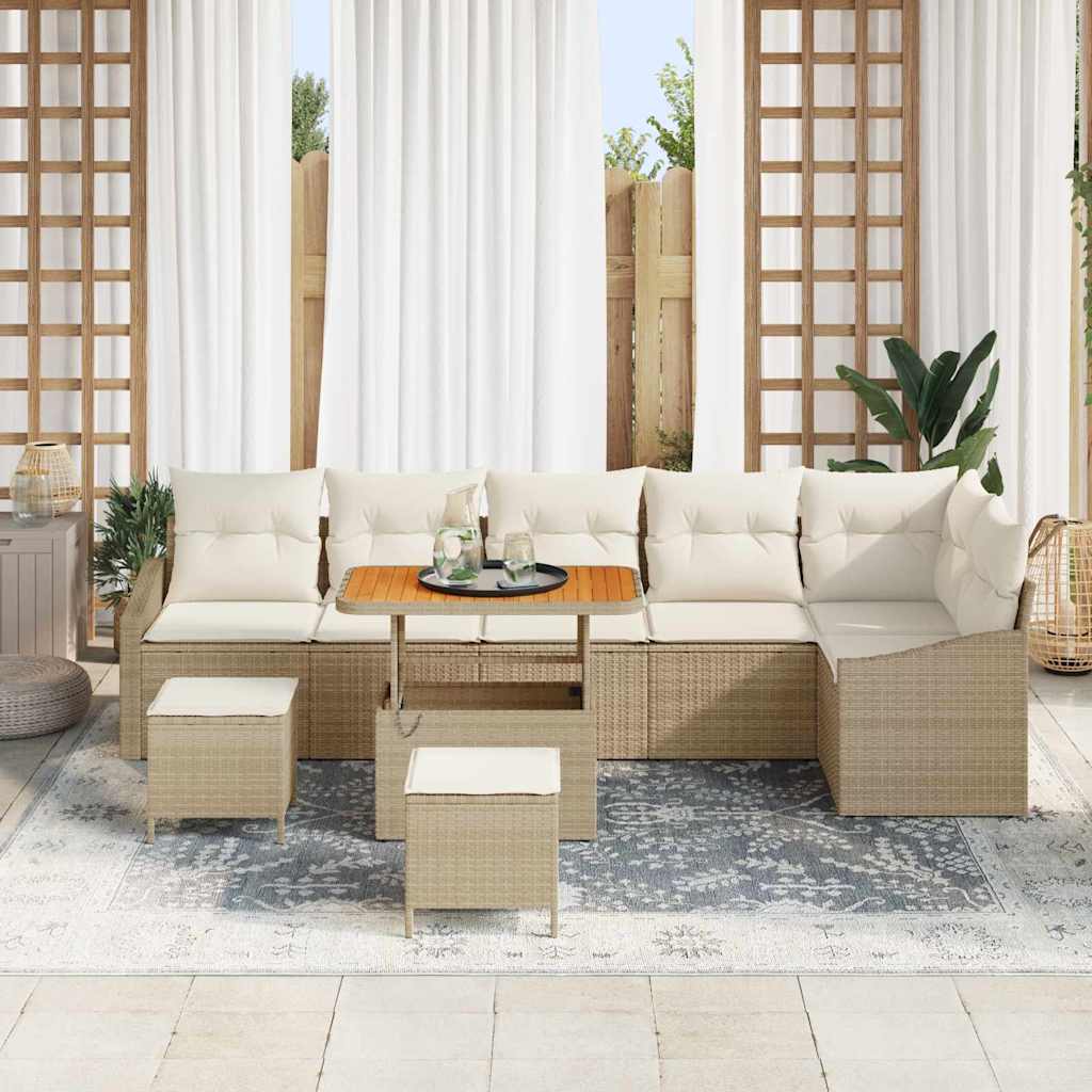 vidaXL Tuinbank Set met kussen met opslag 9 pcs Zwart Poly rattan