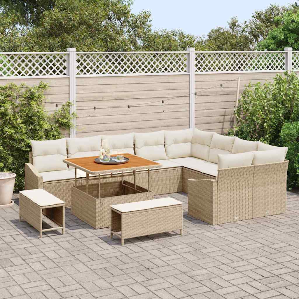 vidaXL Tuinbank Set met kussen met opslag 12 pcs Zwart Poly rattan