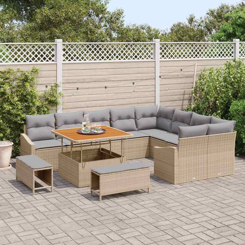vidaXL Tuinbank Set met kussen met opslag 12 pcs Zwart Poly rattan