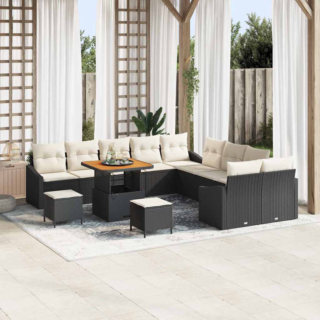 vidaXL Tuinbank Set met kussen met opslag 13 pcs Zwart Poly rattan