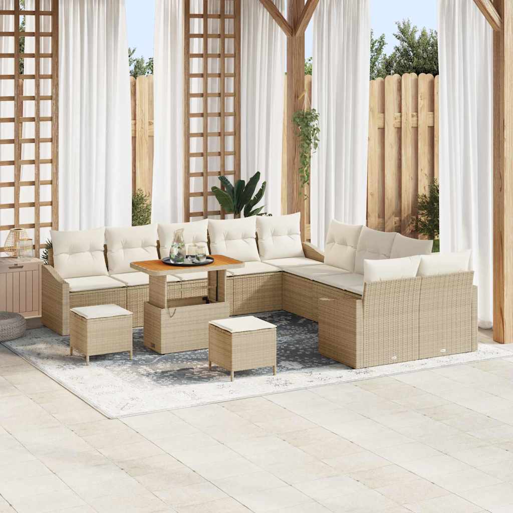 vidaXL Tuinbank Set met kussen met opslag 13 pcs Zwart Poly rattan