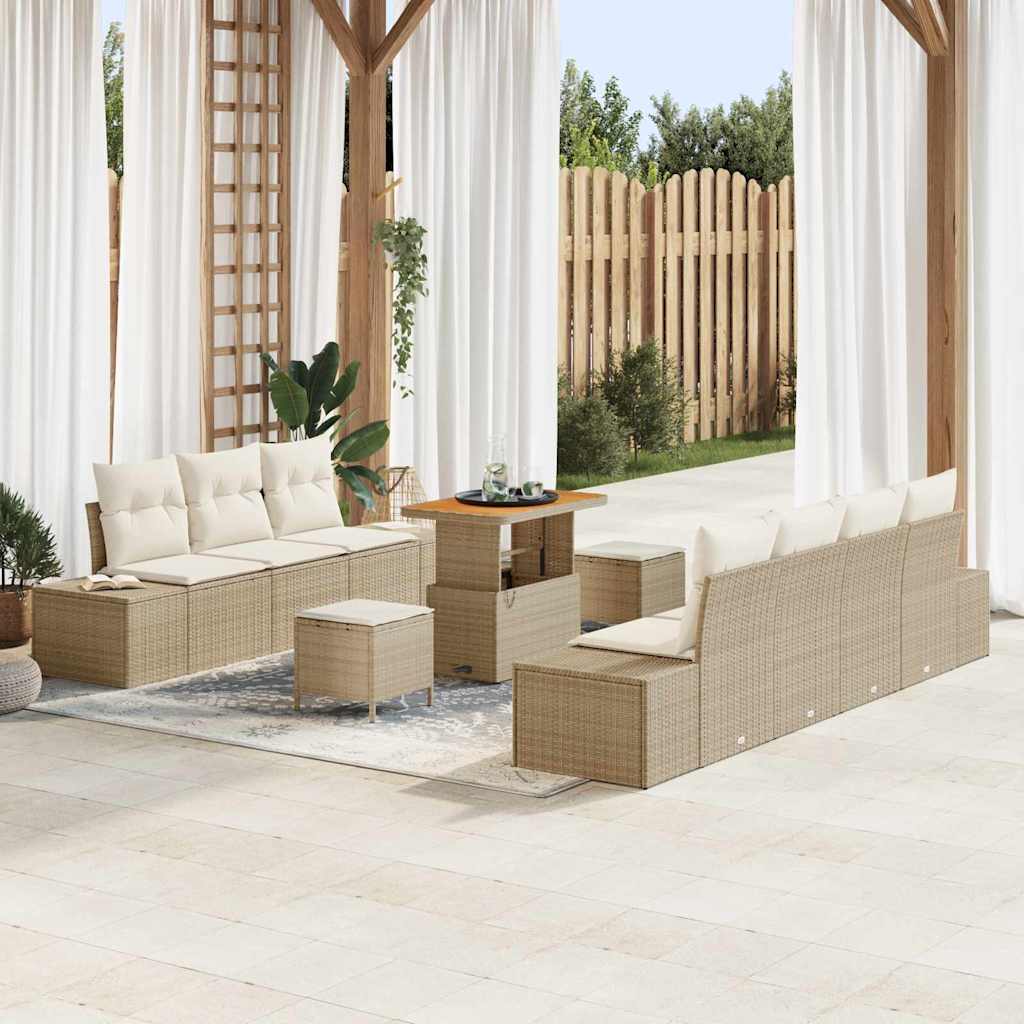 vidaXL Tuinbank Set met kussen met opslag 10 pcs Zwart Poly rattan