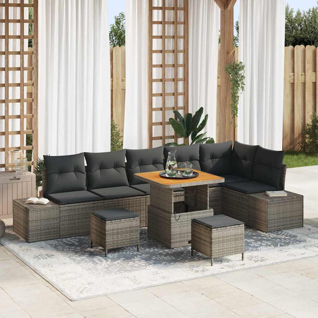 vidaXL Tuinbank Set met kussen met opslag 9 pcs Zwart Poly rattan