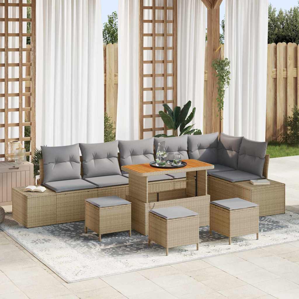 vidaXL Tuinbank Set met kussen met opslag 9 pcs Zwart Poly rattan