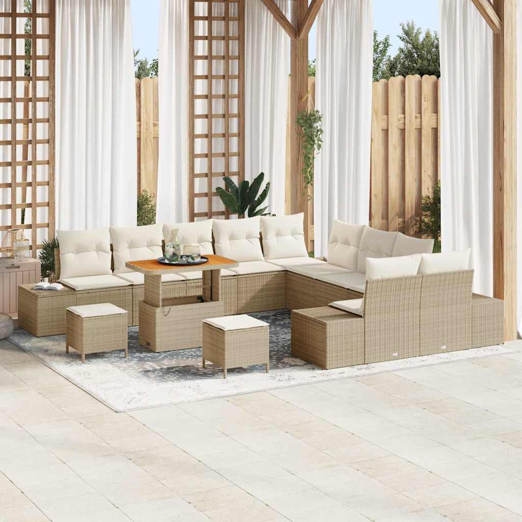 vidaXL Tuinbank Set met kussen met opslag 13 pcs Zwart Poly rattan