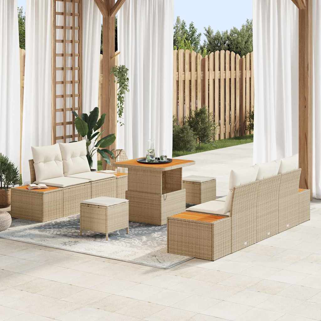 vidaXL Tuinbank Set 8 pcs Zwart Poly Rattan en Poedergecoat Staal