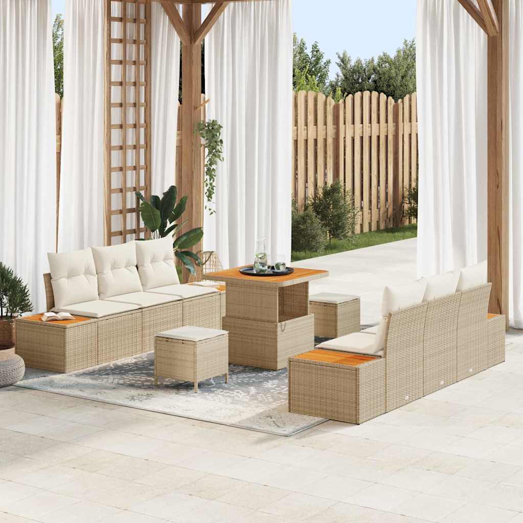 vidaXL Tuinbank Set met kussen met opslag 9 pcs Zwart Poly rattan