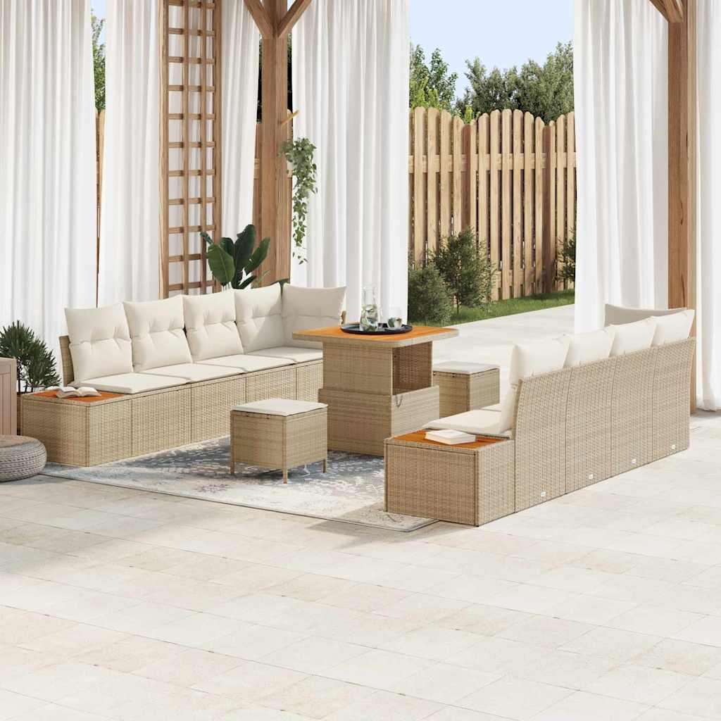 vidaXL Tuinbank Set met kussen met opslag 11 pcs Zwart Poly rattan