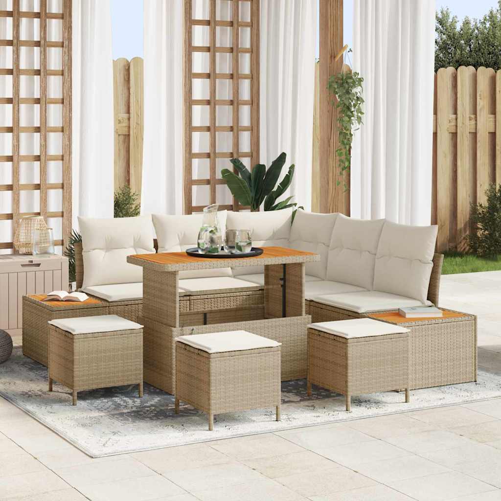 vidaXL Tuinbank Set met kussen met opslag 8 pcs Zwart Poly rattan
