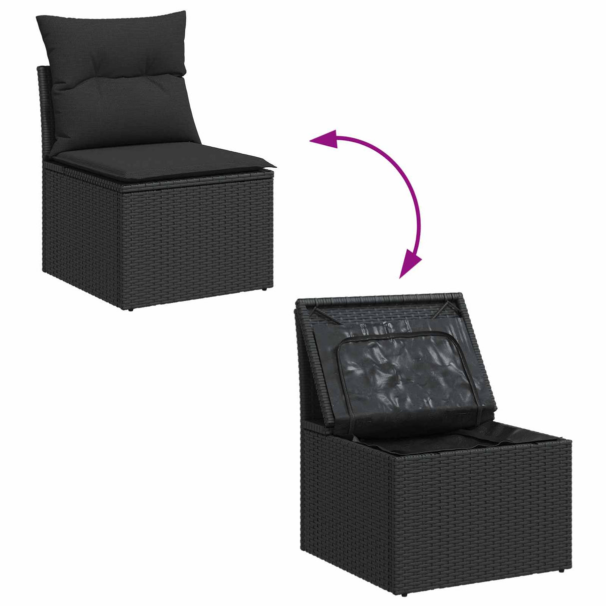 vidaXL Tuinbank Set met kussen 11 pcs Zwart poly rattan