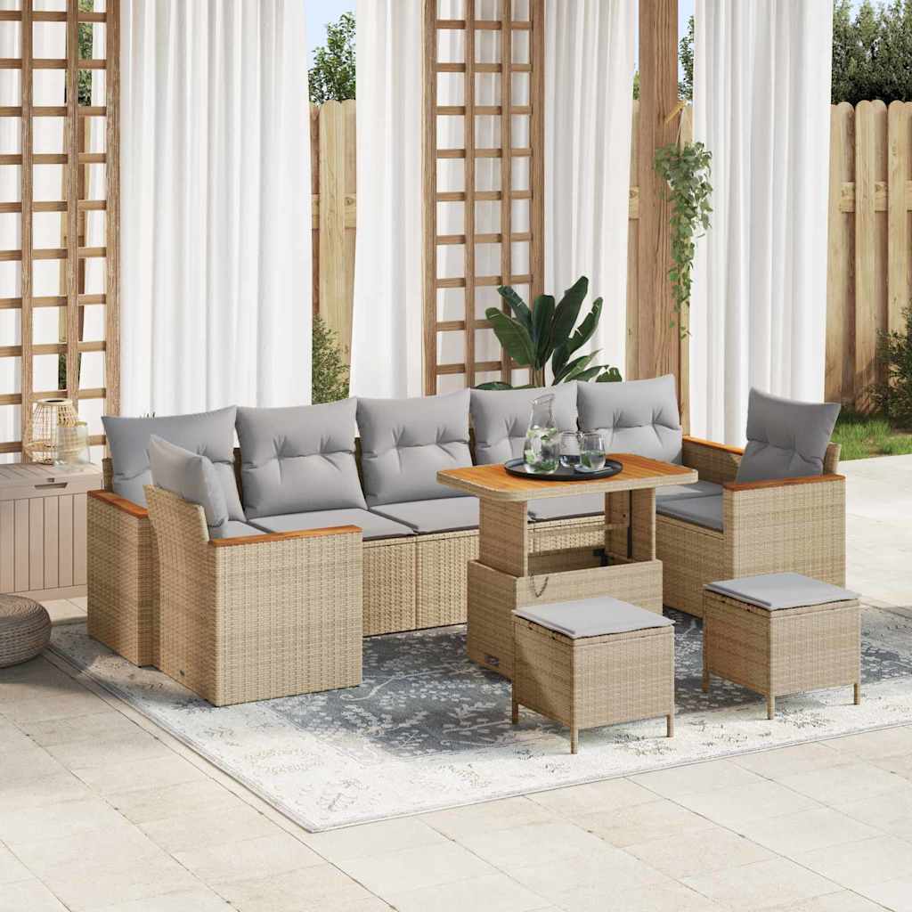 vidaXL Garden Sofa Set with cushions 10 pcs Black Poly Rattan