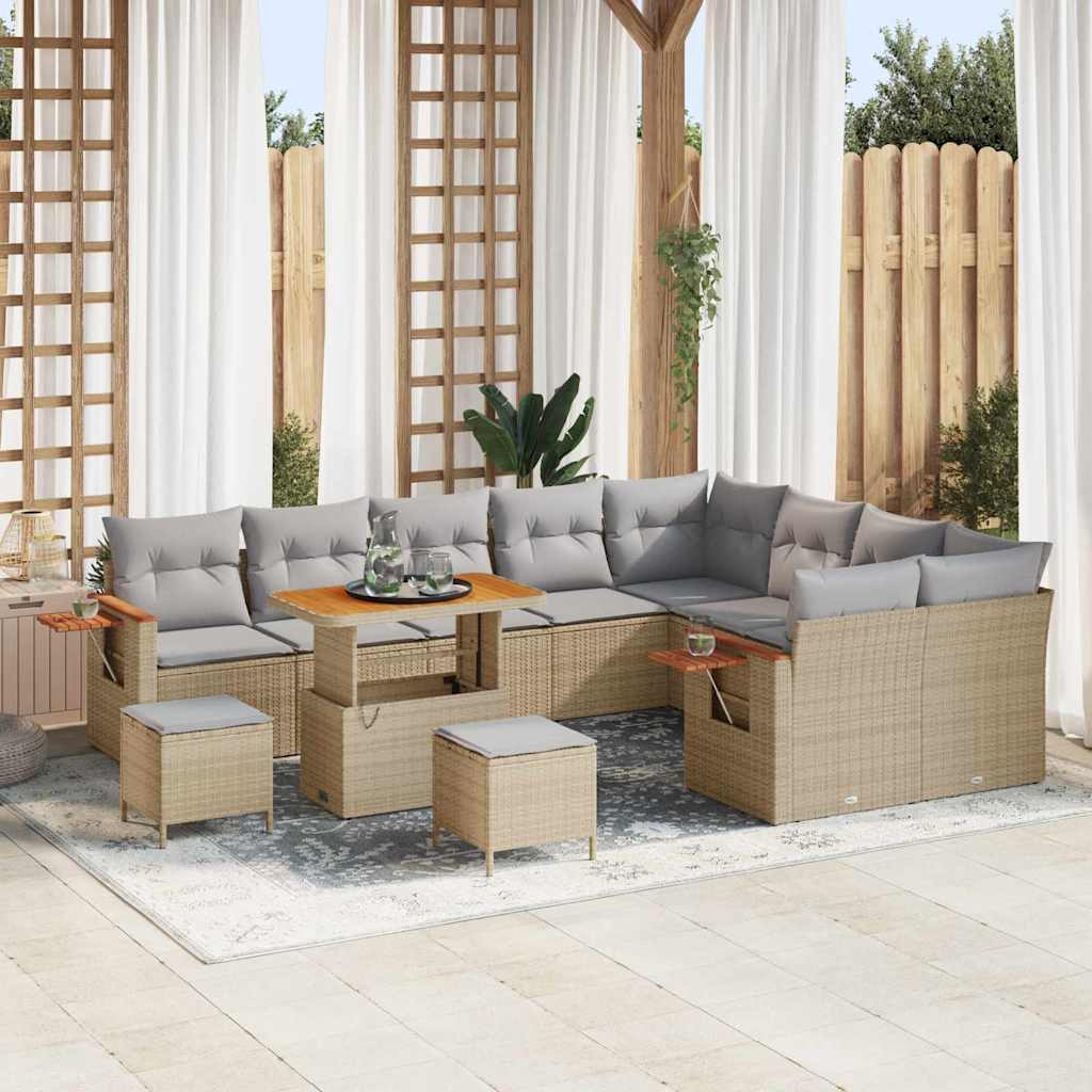 vidaXL Tuinbank Set met kussen 13 pcs Zwart poly rattan