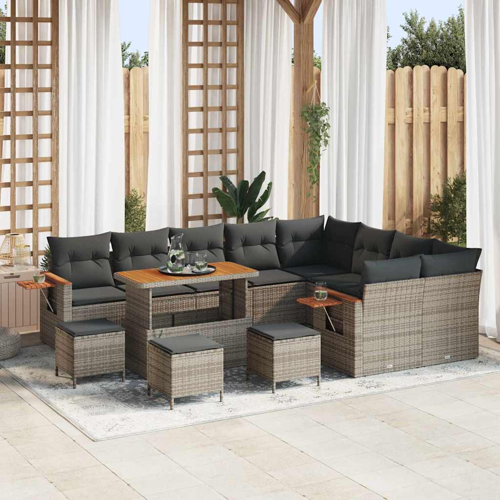 vidaXL Tuinbank Set met kussen 13 pcs Zwart poly rattan