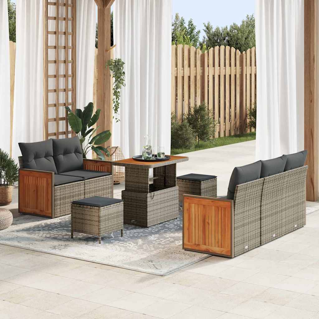 vidaXL Tuinbank Set met kussen 10 pcs Zwart poly rattan