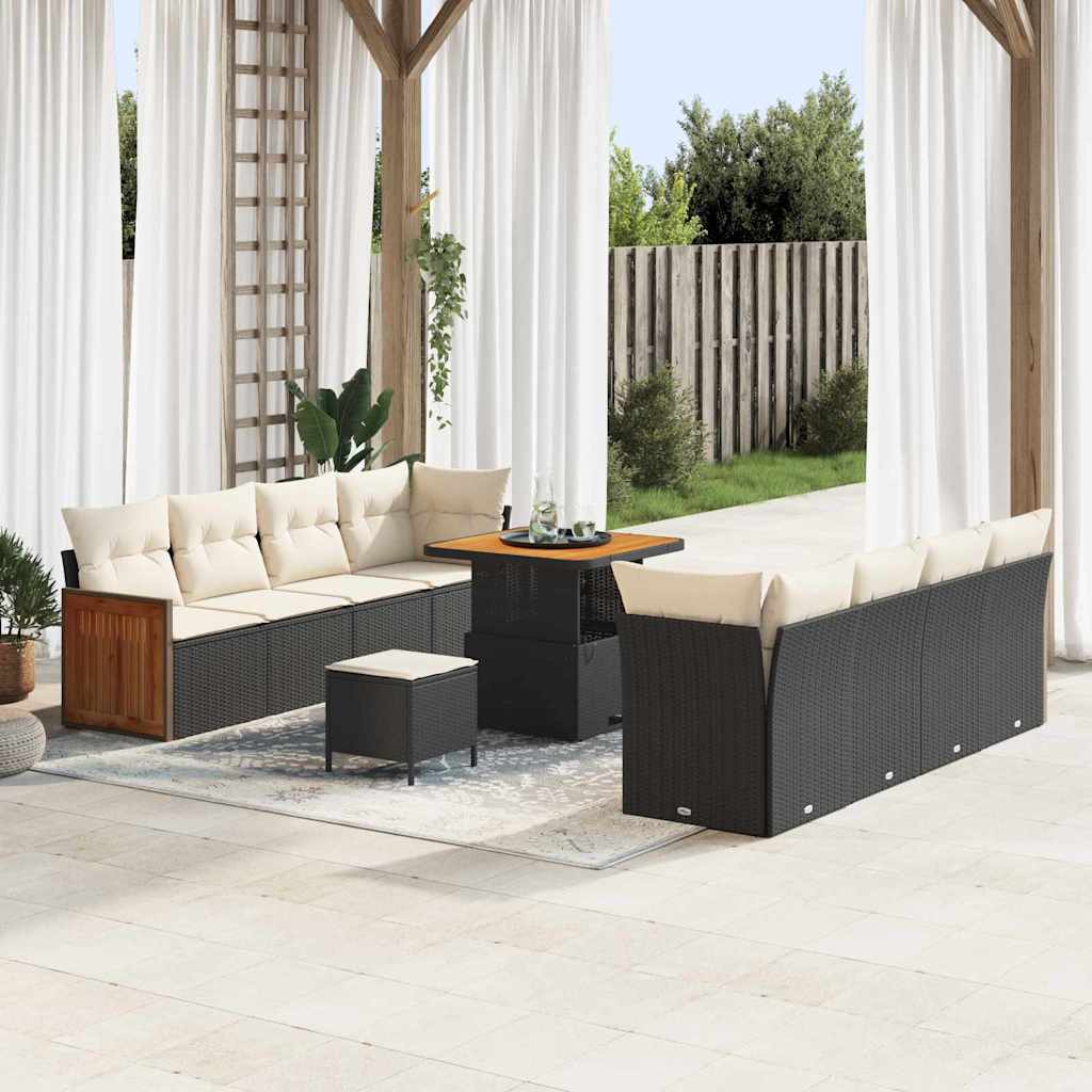 vidaXL Garden Sofa Set with Cushions 12 pcs Black Poly Rattan