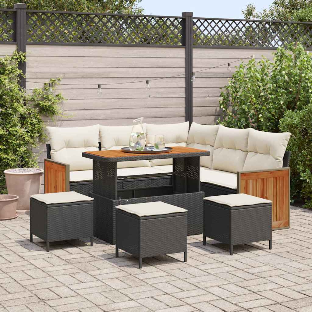 vidaXL Tuinbank Set met kussen 9 pcs Zwart poly rattan