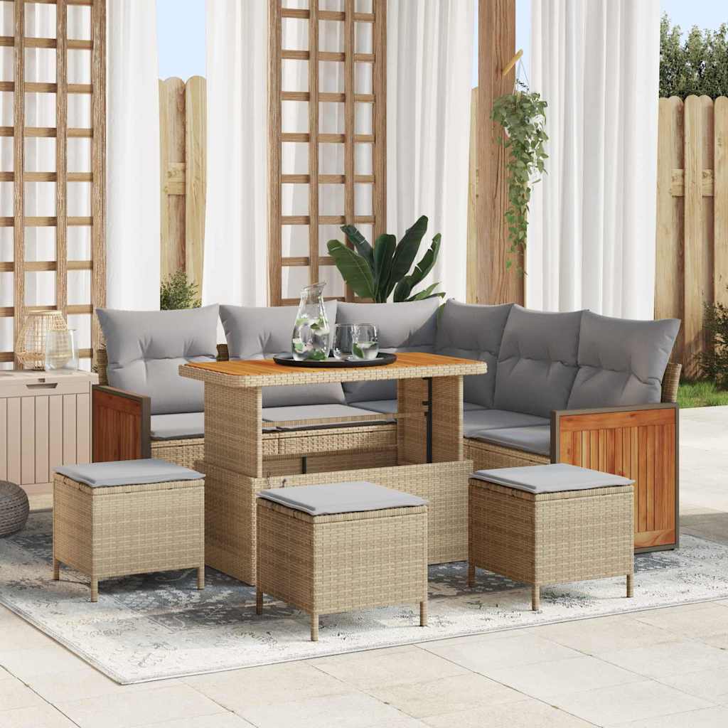 vidaXL Tuinbank Set met kussen 9 pcs Zwart poly rattan