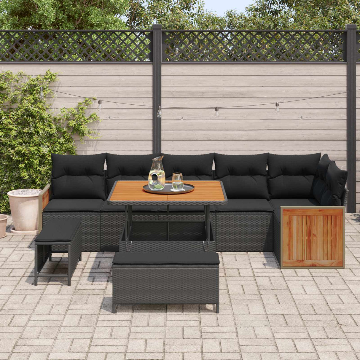 vidaXL Tuinbank Set met kussen 11 pcs Zwart poly rattan