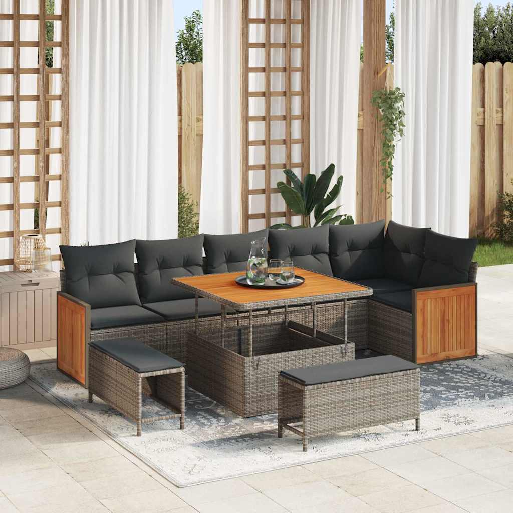 vidaXL Tuinbank Set met kussen 11 pcs Zwart poly rattan