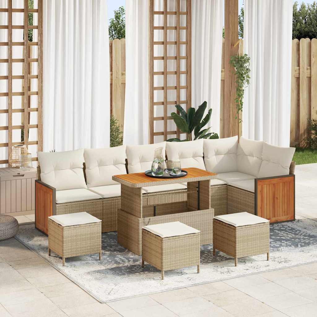 vidaXL Tuinbank Set met kussen 11 pcs Zwart poly rattan
