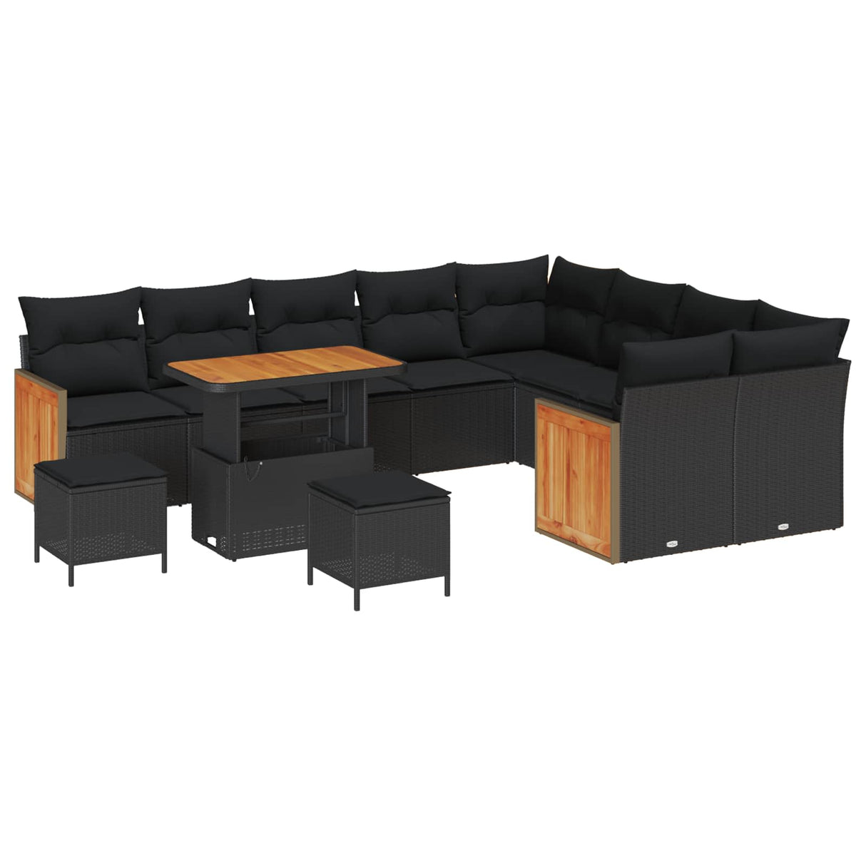 vidaXL Tuinbank Set met kussen 13 pcs Zwart poly rattan