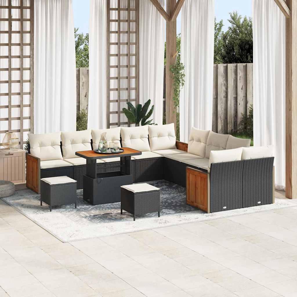 vidaXL Tuinbank Set met kussen 17 pcs Zwart poly rattan