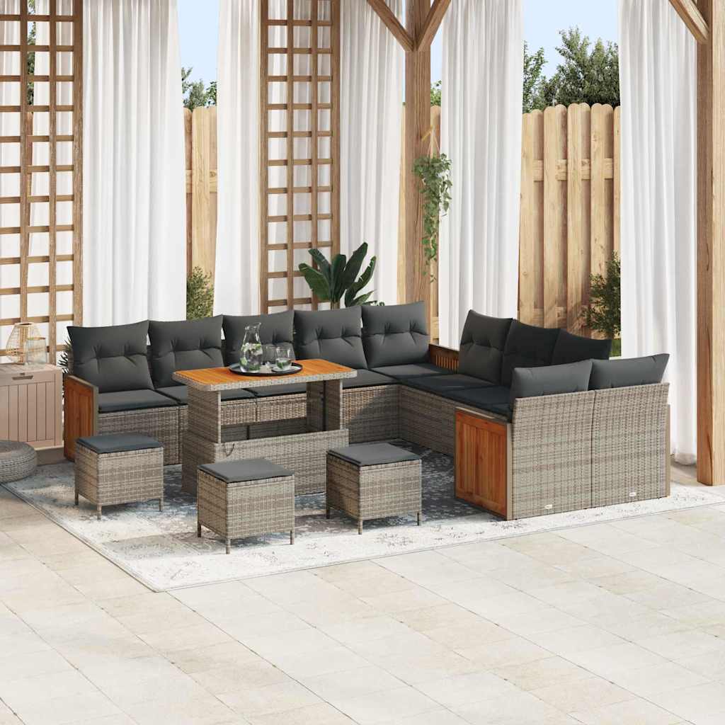 vidaXL Tuinbank Set met kussen 17 pcs Zwart poly rattan