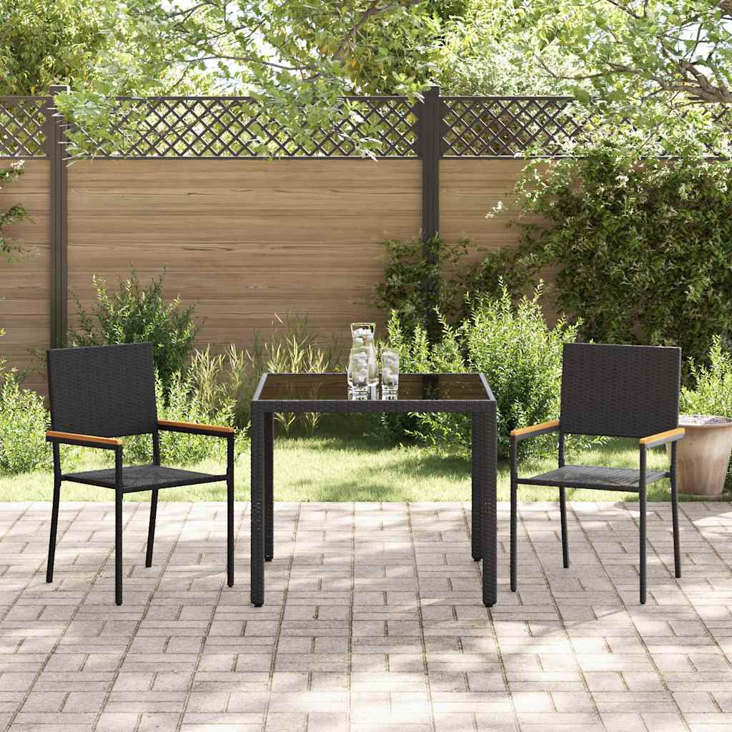vidaXL Tuin Eettafel Set 3 pcs Zwart poly rattan