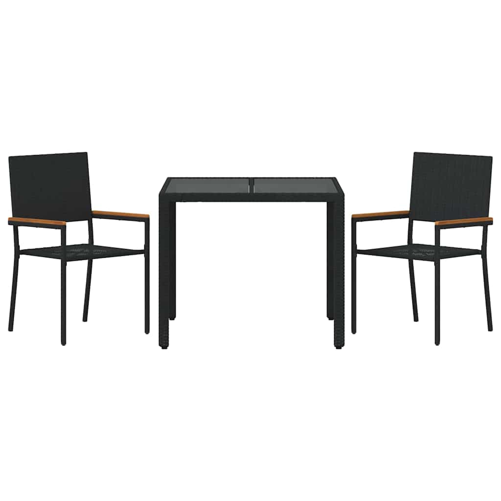 vidaXL Tuin Eettafel Set 3 pcs Zwart poly rattan