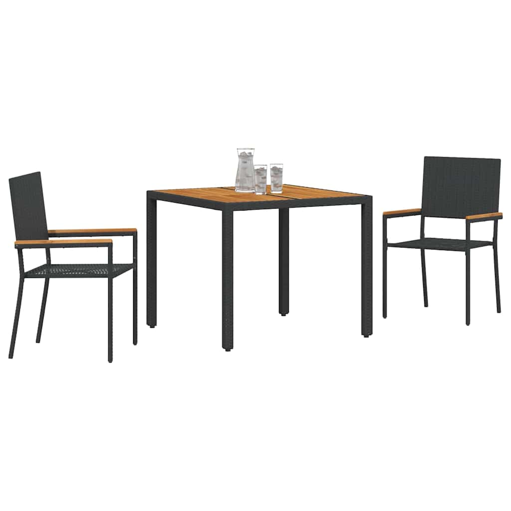 vidaXL Tuin Eettafel Set 3 pcs Zwart poly rattan