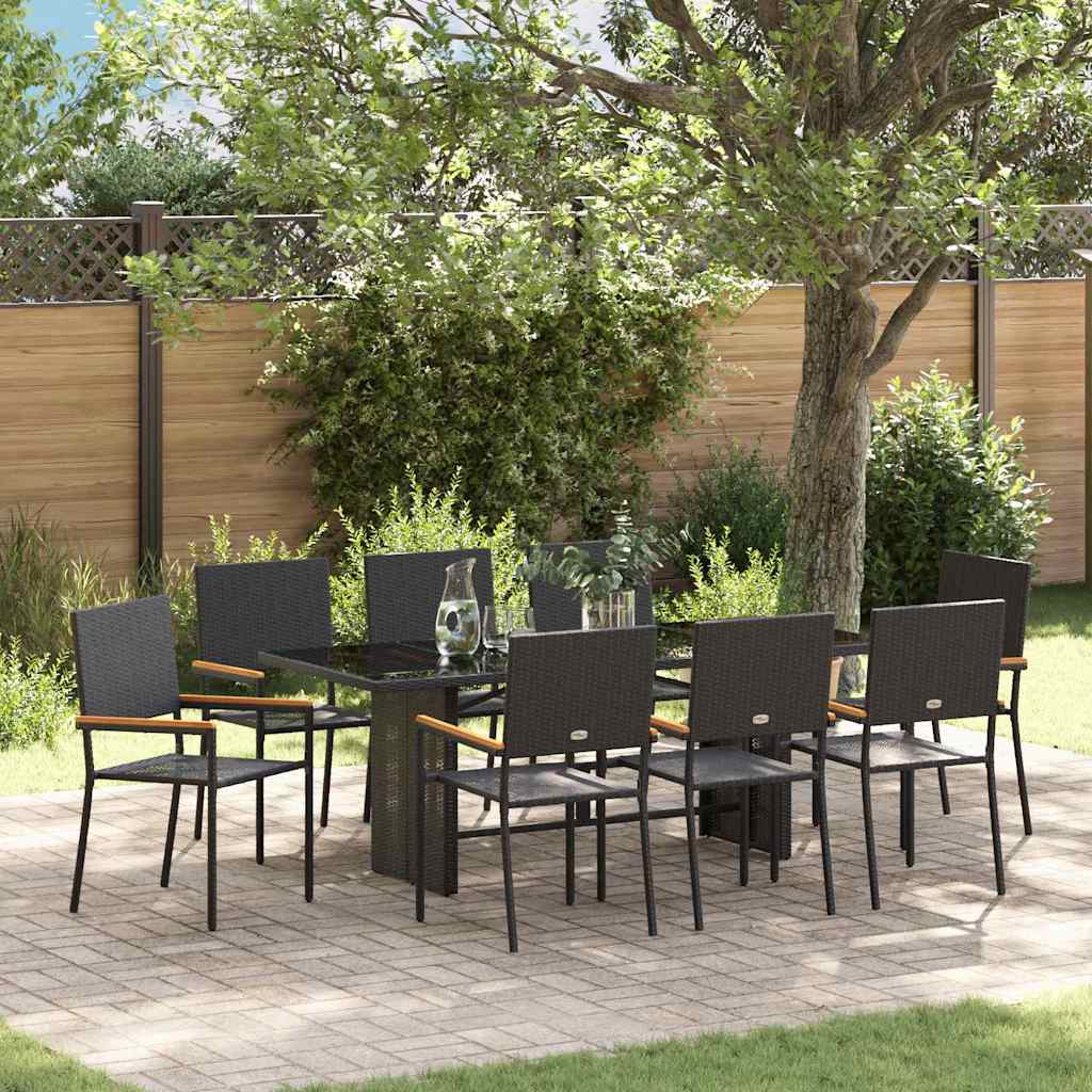 vidaXL Garden Dining Set 7 pcs Black poly rattan
