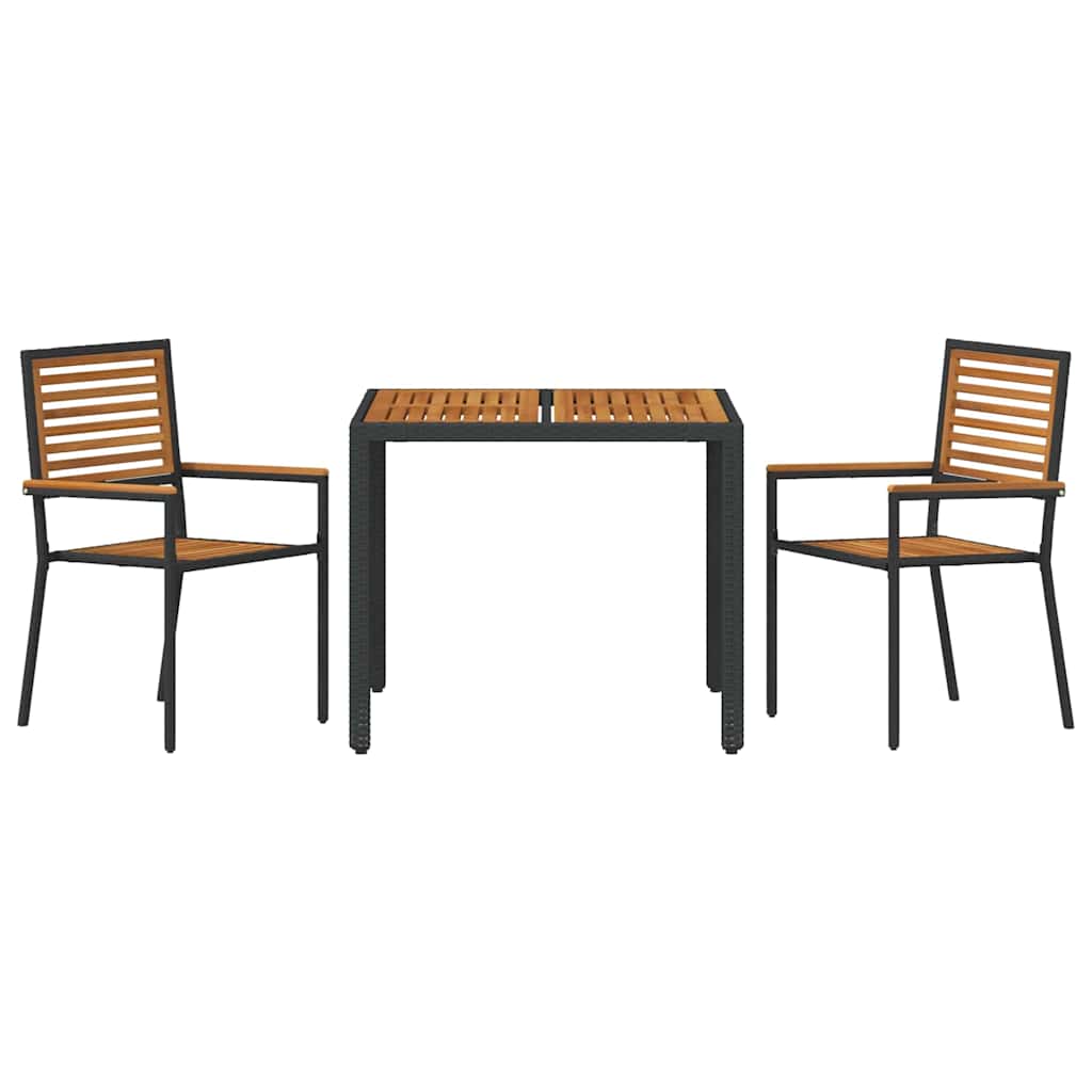 vidaXL Garden Dining Set 3 pcs Black and Brown Poly Rattan