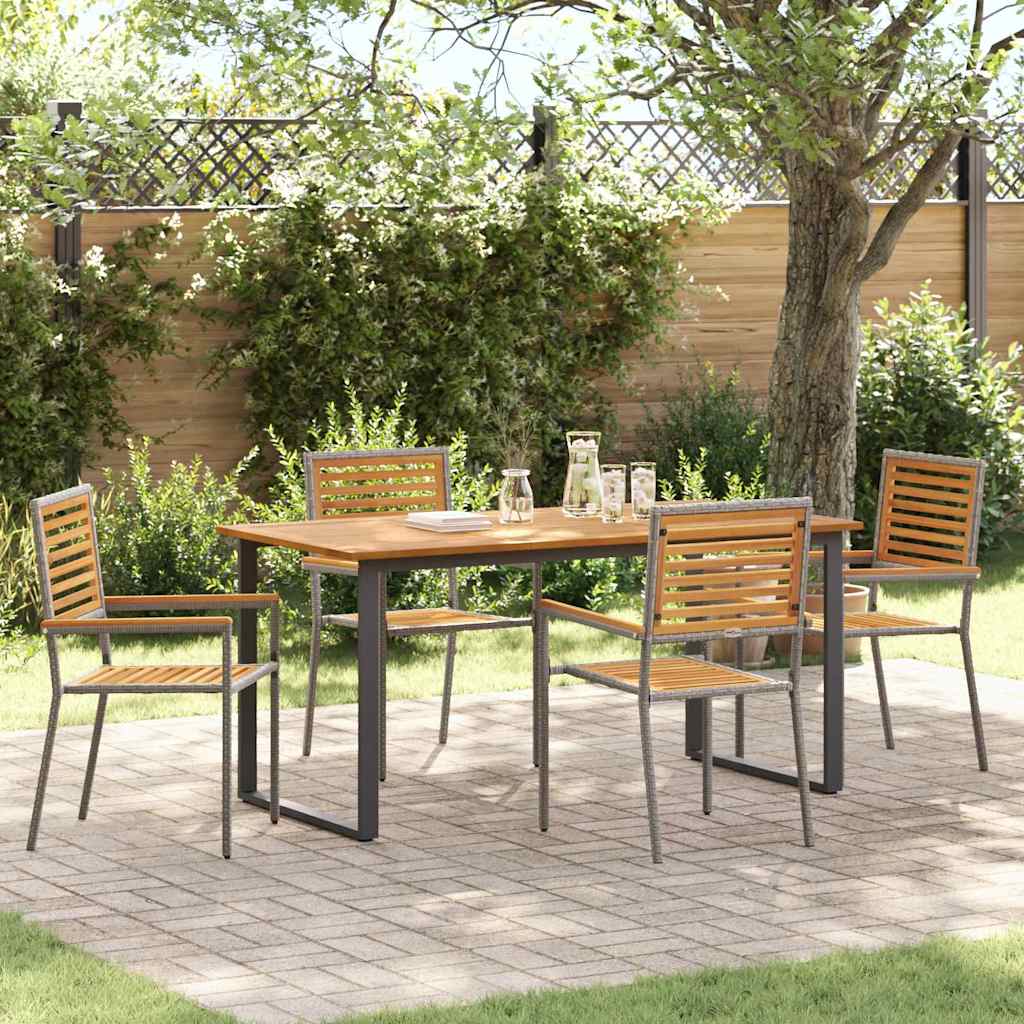 vidaXL Tuin Eettafel Set 7 pcs Zwart Massief Acacia Hout