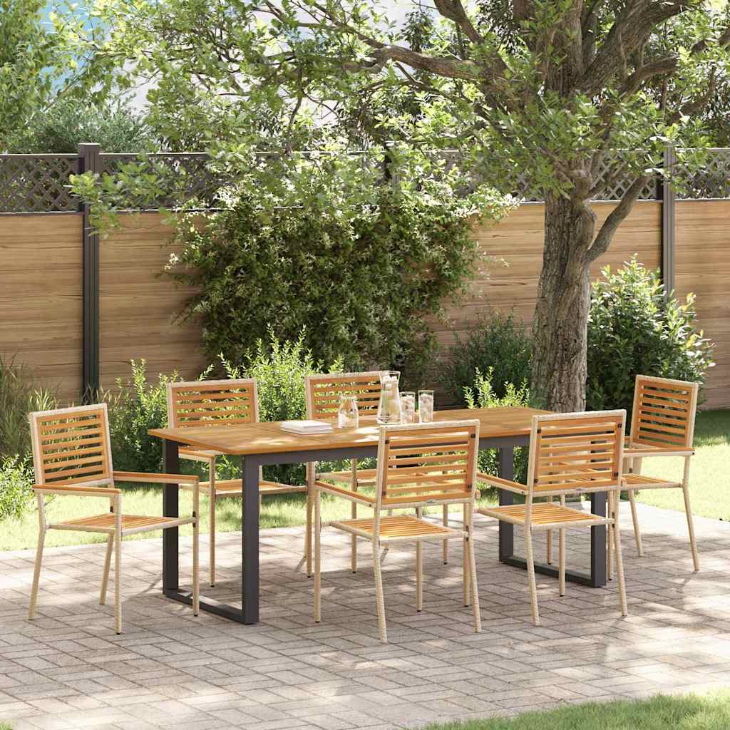 vidaXL Tuin Eettafel Set 7 pcs Zwart Massief Acacia Hout
