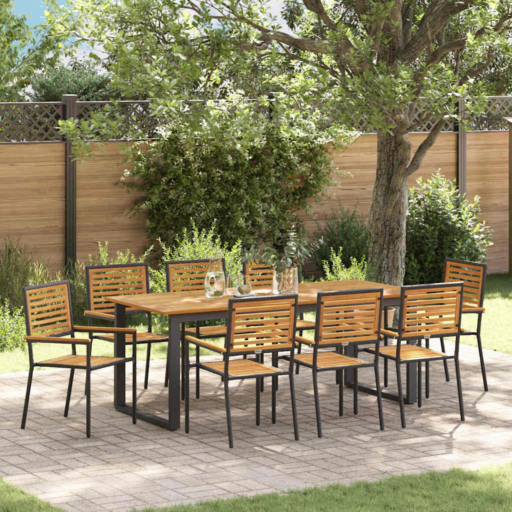 vidaXL Tuin Eettafel Set 7 pcs Zwart Massief Acacia Hout
