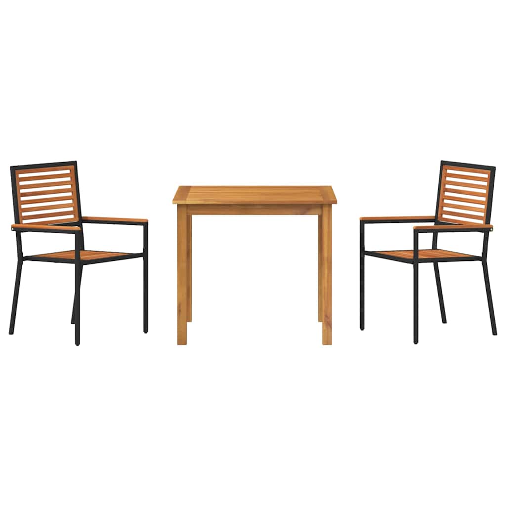vidaXL Tuin Eettafel Set 3 pcs Zwart Massief Acacia Hout