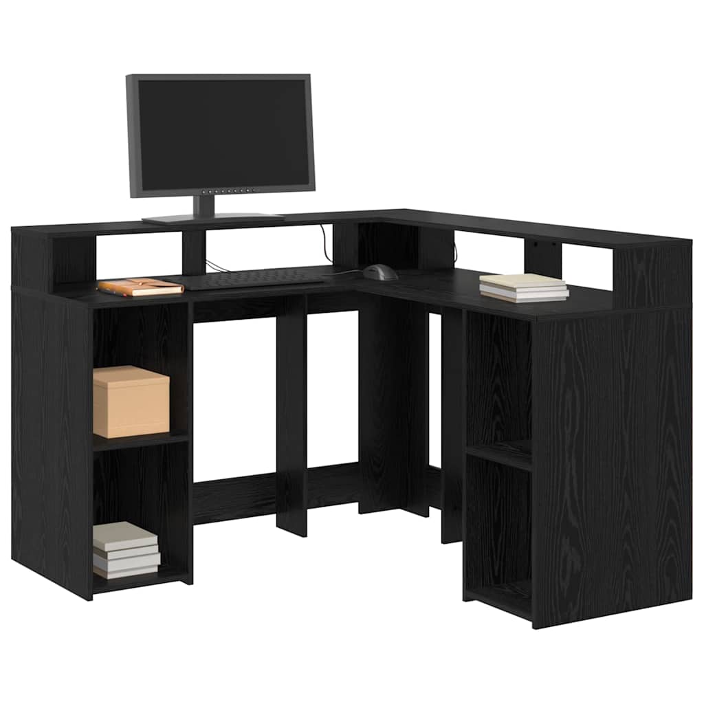 vidaXL Bureau met LED-verlichting 130x130x91 cm bewerkt hout wit