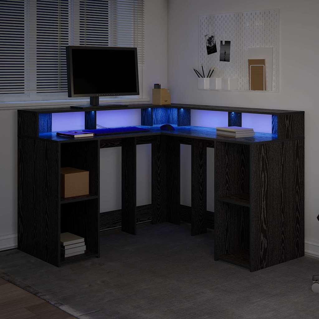 vidaXL Bureau met LED-verlichting 130x130x91 cm bewerkt hout wit