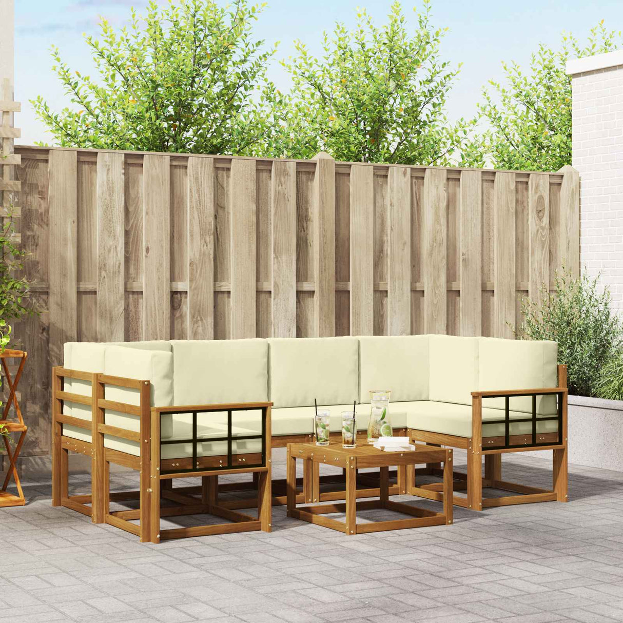 vidaXL Ensemble de banque de construction avec ustensiles 7 pcs Naturel et Crème